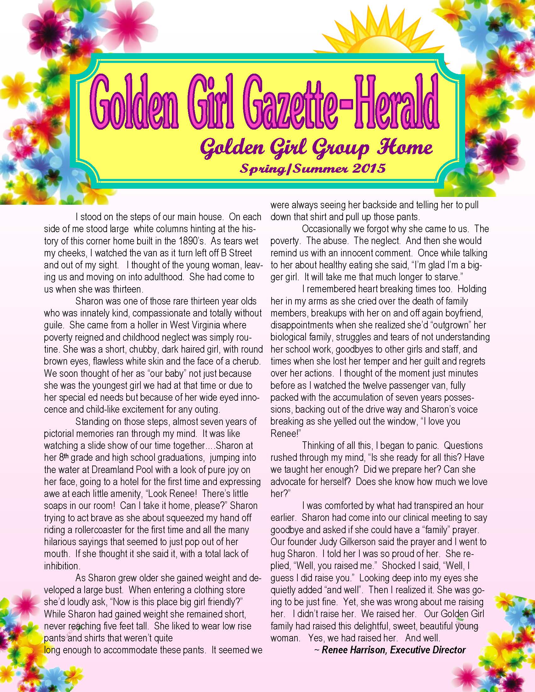 Golden Girl Group Home Newsletter Spring 2015