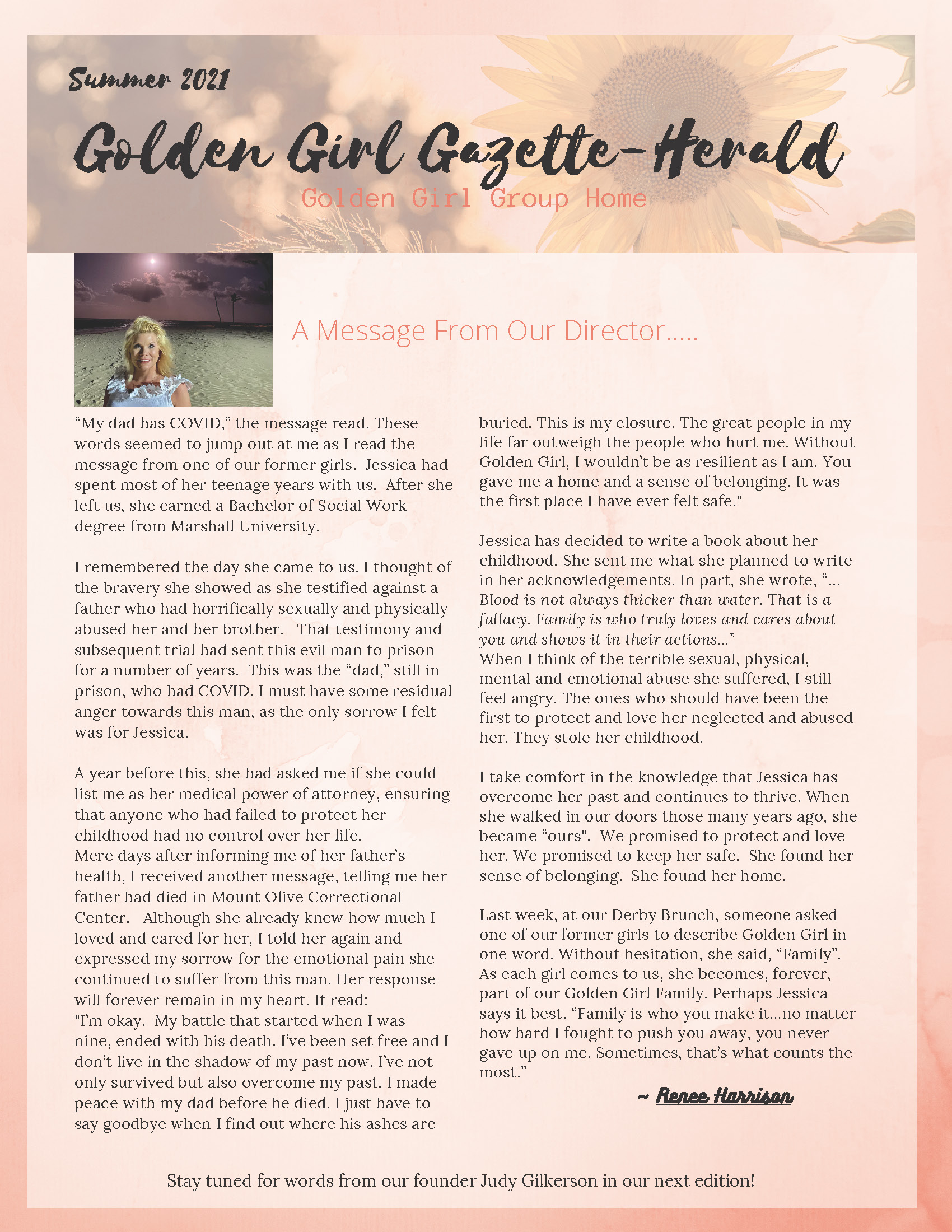 Golden Girl Summer 2021 Newsletter Page 1