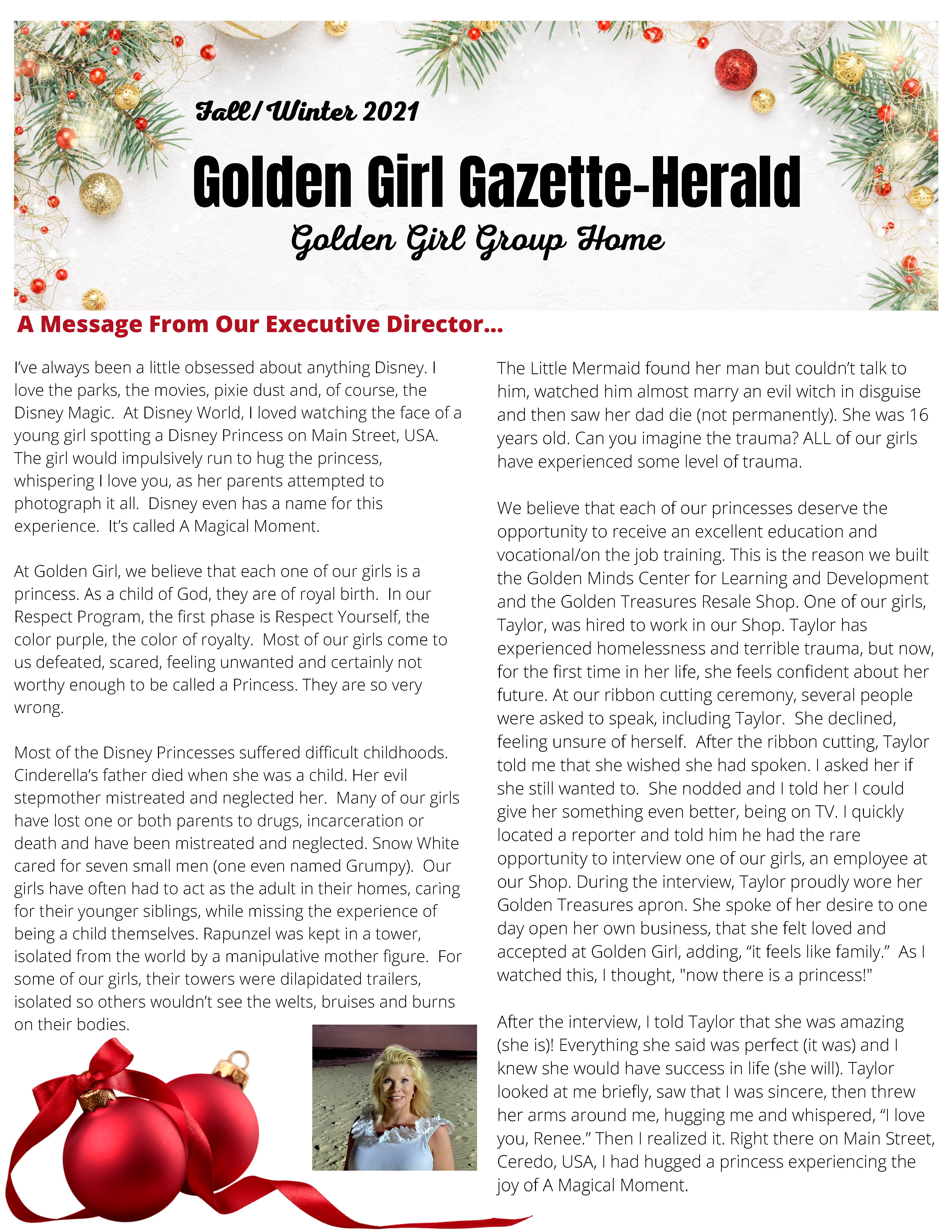 Page one of Winter Newsletter